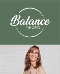 Balance The Grind logo above Koala Eco co-founder Jessica Bragdon smiling.