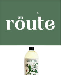 Koala Eco product with botanical label on a green background.