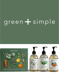 Green and simple logo above three Koala Eco hand wash bottles and a gift box.