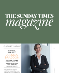 Sunday Times Magazine cover with Jessica Bragdon in business attire.
