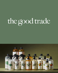 The Good Trade logo above a lineup of Koala Eco cleaning, dish soap, hand wash and body wash bottles.